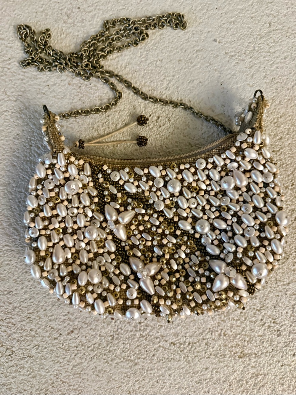 Mary Frances Pearl & Gold Beaded Mini Shoulder Bag vintage retired